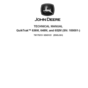 John Deere 636M, 648M, and 652M QuikTrak commercial stand-on mower technical service repair manual cover