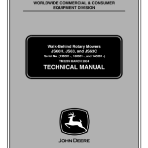 John Deere JS60H, JS63, and JS63C walk-behind rotary mowers technical repair manual TM2209 cover