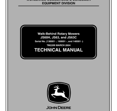 John Deere JS60H, JS63, and JS63C walk-behind rotary mowers technical repair manual TM2209 cover