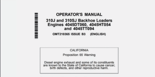 John Deere 310J and 310SJ Backhoe Loader Operators Manual