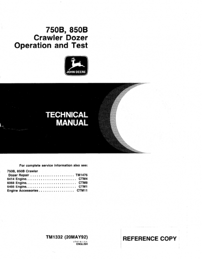 John Deere 750B 850B Crawler Dozer Operation Manual