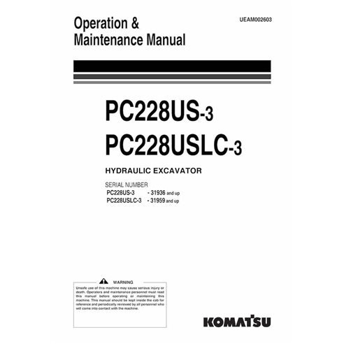 Komatsu PC228US-3 Service Operation Manual