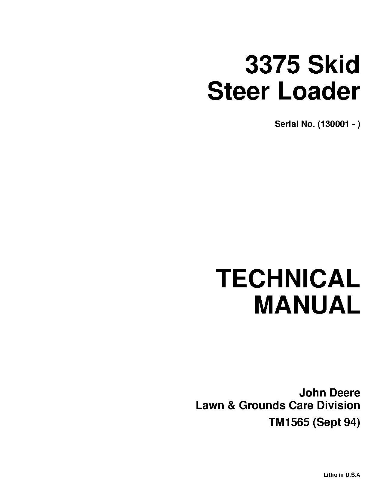 Cat Repair Manual (PDF) John Deere 3375 Skid Steer Loaders Technical Manual Tm1565 Illustration