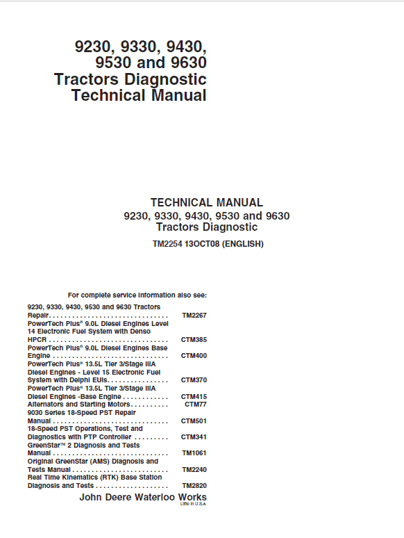John Deere 9230 9330 Tractors Diagnostic Service Manual
